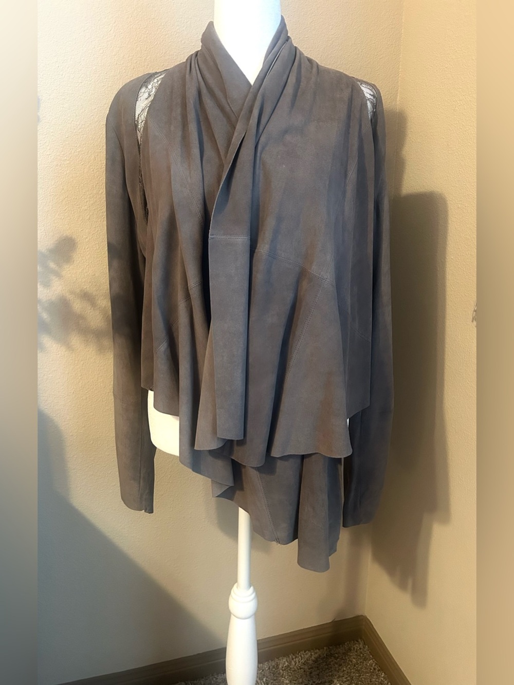Haute Hippie Suede Lace Waterfall Jacket Greige Size L Retail $395